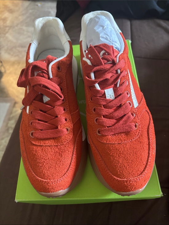 sam elderman Other - Red Suede Low-Top Sneakers with White Trim